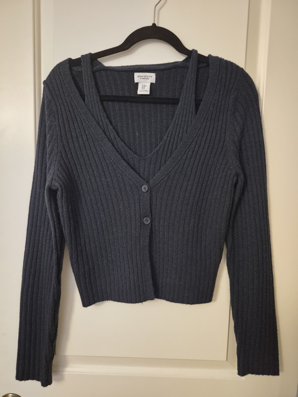 Song of Style Women's Navy Ribbed Cardigan/cami Set